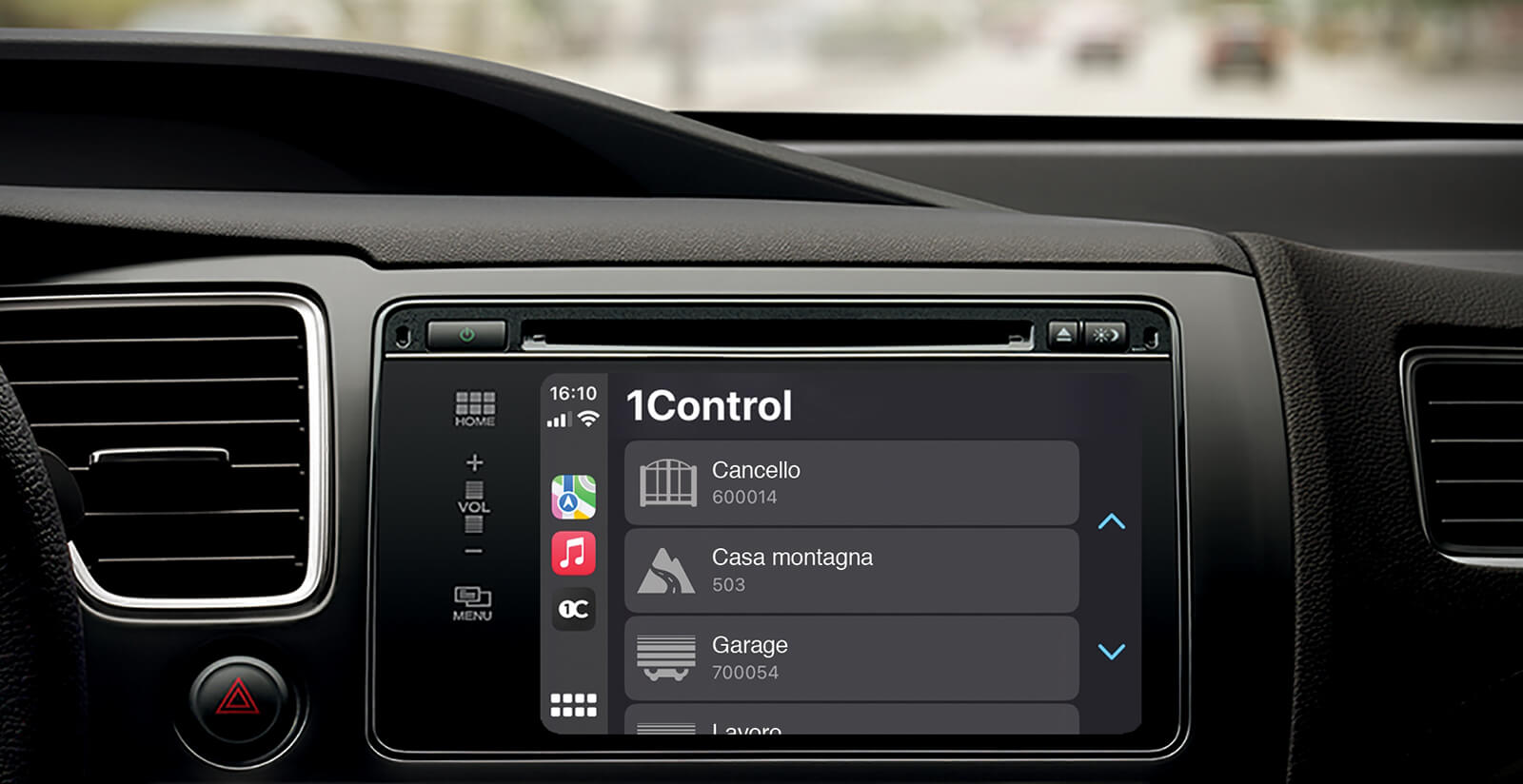 Smart home 1Control con apertura cancello e garage da Apple CarPlay e Android Auto