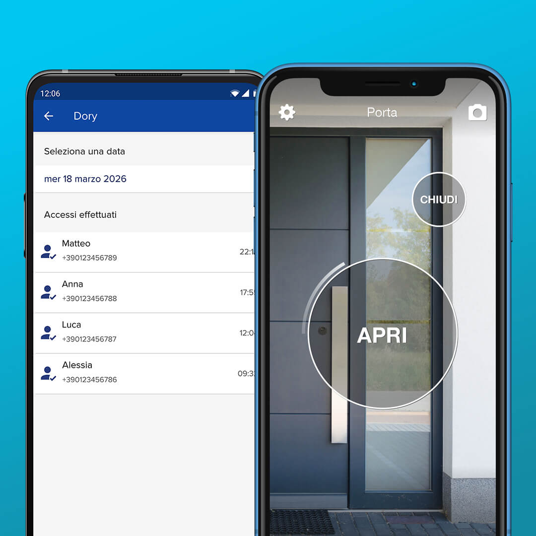 App 1Control para gestionar la cerradura inteligente DORY desde el smartphone, con accesos compartidos y historial