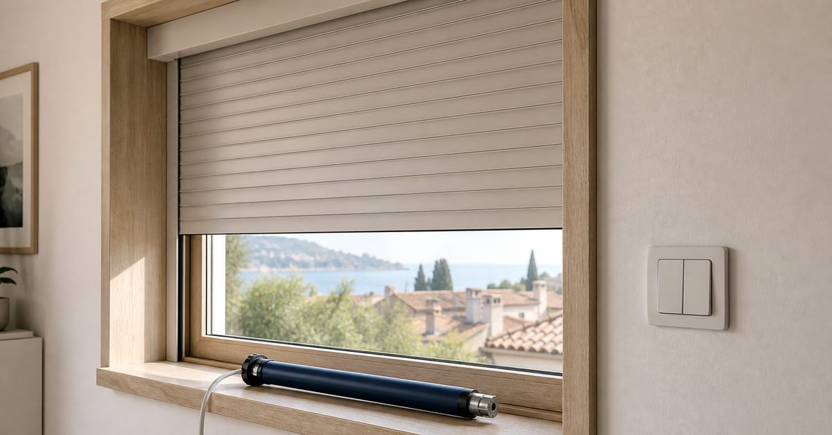 Window with a roller shutter, tubular motor and wall switch: the building blocks of blind and shutter motorisation
